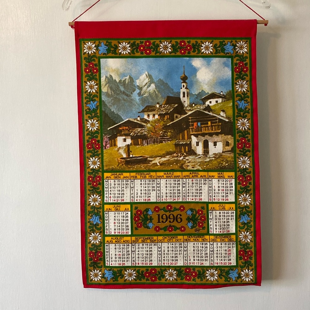 Vintage 1996 Cotton Cloth Wall Hanging Calendar